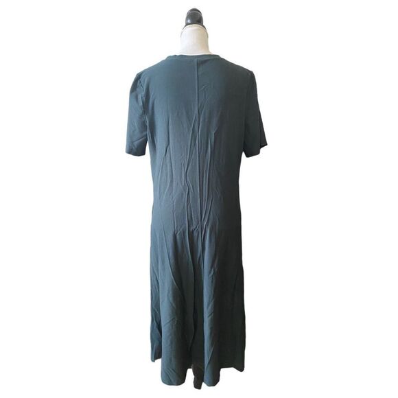 Eileen Fisher Crinkle Crepe Round Neck Short Sleeve Dress Dark Gray Size Medium - Picture 5 of 6